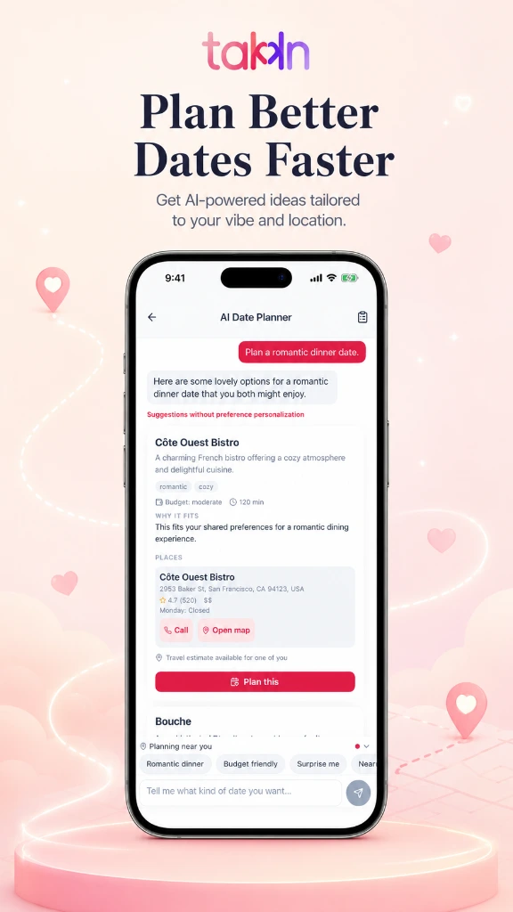 Takkn AI Date Planner Itinerary